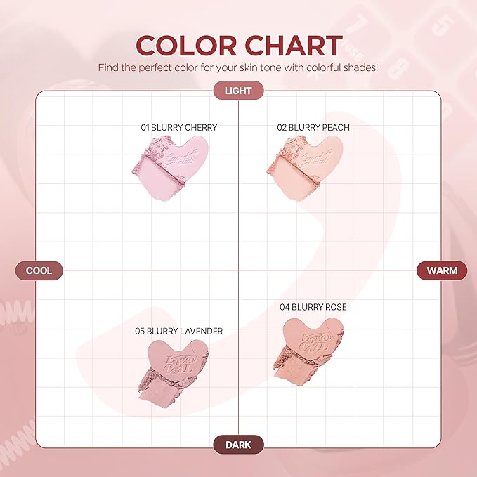 lilybyred Luv Beam Blur Cheek | Heart-Shaped Korean Powder Blush, Silky Texture, Lightweight, Soft Blurring Matte Finish, Long-Lasting, Natural Flush, Cozy Cotton Scent, 0.15 oz. (02 Blurry Peach)