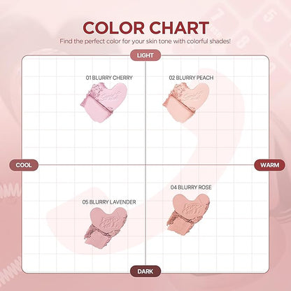 lilybyred Luv Beam Blur Cheek | Heart-Shaped Korean Powder Blush, Silky Texture, Lightweight, Soft Blurring Matte Finish, Long-Lasting, Natural Flush, Cozy Cotton Scent, 0.15 oz. (02 Blurry Peach)