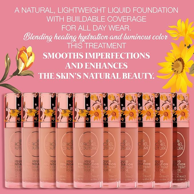 Rachel Couture Lightweight Liquid Foundation with Buildable Coverage & Matte Finish | Vegan & Cruelty-Free | Skin-Nourishing Arnica Extract Infusion - 1.18 Fl Oz - Ivory