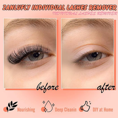 Lash Remover Kit for Lash Clusters&Makeup Eyelash Glue Remover Gel Individual Lash Glue Remover 20ml for Cluster Lashes with 50Pcs Cotton 5 Lash Brush 5 Wand Nourishing Eye Cleanser