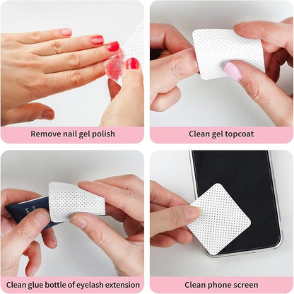 200 Pieces Nail Cotton Pads,1 Pull-Down Pump Dispenser Bottle, Super Absorbent Soft Non-Woven Eyelash Glue Wipes, Nail Polish dehumidifier for Eyelash Extension Products and Nail Oil Bottle (White)
