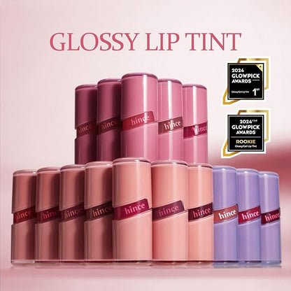 HINCE Raw Glow Gel Tint - Glossy Dewy Lip Tint, Non-Sticky & Long Wearing Lip Gloss for Natural Glass Glow, Moisturizing Liquid Lipstick, Vegan, 0.13 fl.oz. (RAW FIG, 12)