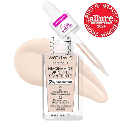 wet n wild Bare Focus Skin Tint, 5% Niacinamide Enriched, Buildable Sheer Lightweight Coverage, Natural Radiant Finish, Hyaluronic & Vitamin Hydration Boost, Cruelty-Free & Vegan - Peach Ivory