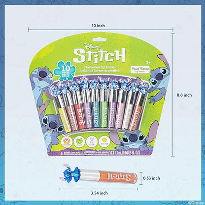 Disney Stitch 10 Piece Plant Based Lip Gloss, Girls Party Favors, First Makeup Set for Girl, Perfect for Parties, Sleepovers, and Birthday Gifts, Ages 3+, by Townley Girl