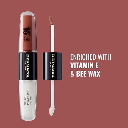Dermacol NEW 16-Hour Lip Colour, Highly Pigmented Glossy Lip Stain, Two-Phase Lip Plumper Gloss, Kissproof Lip Makeup Products with Matte and Glitter Finish, n. 23