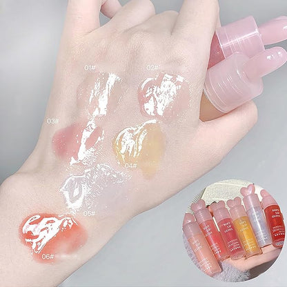 6 Colors Plumping Lip Gloss Set, Hhydrating Water Mirror Clear Lipstick Makeup, Shimmery Glitter Moisturizing Lip Gloss with Shimmery Finish - Lightweight, Sheer, and Hydrating