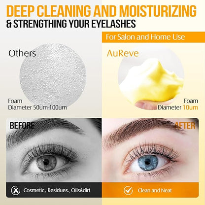 Lash Shampoo for Lash Extensions 60 Ml/2fl.oz Eyelash Extension Cleanser Oil Free Lash Cleanser for Eyelash Care, Gentle Foaming Eyelash Shampoo with Brush for Salon Home Care (Turmeric 60ml)