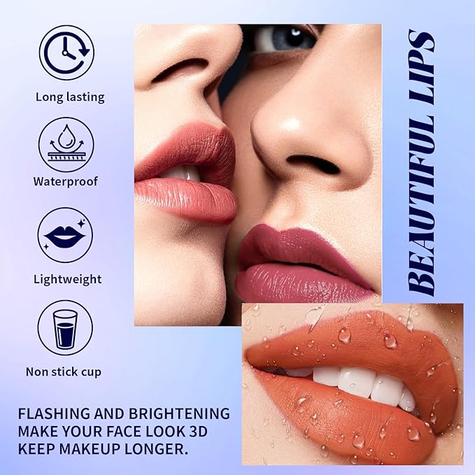 3 Colors Matte Peel Off Lip Liner Stain Set, Moisturizing Tattoo Magic Color Lip Gloss with Bottle, High Pigmented Long Lasting Liquid Lipstick, Waterproof Nude Red Lip Makeup, 01+02+03