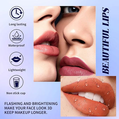 3 Colors Matte Peel Off Lip Liner Stain Set, Moisturizing Tattoo Magic Color Lip Gloss with Bottle, High Pigmented Long Lasting Liquid Lipstick, Waterproof Nude Red Lip Makeup, 01+02+03