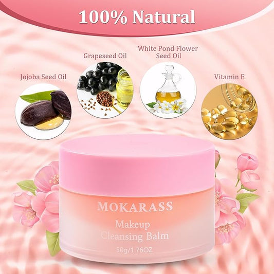 Natural Makeup Cleansing Balm Makeup Melt Balm Infused with Jojoba Seed Oil Grapeseed Oil + Vitamin E -Oil Base Cleanser