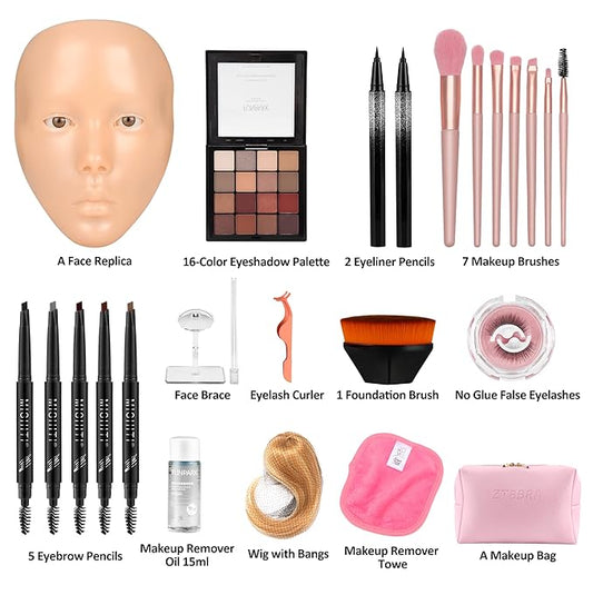 3D Makeup Practice Face – Realistic Makeup Mannequin Face with Human Hair, Ideal for Beginners & Enthusiasts to Improve Skills