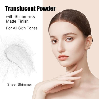 Translucent Loose Setting Powder, Lightweight, Long-Lasting Matte Finish Face Powder, Oil Control, Pore-Minimizing, Talc-Free Makeup, 10g, Shimmer Sheer