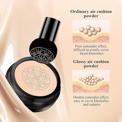 Mushroom Head Air Cushion CC Cream - BB Cream Face Makeup Foundation for Mature Skin Moisturizing Concealer Brighten Long-Lasting, Even Skin Tone for All Skin Types (Deep)