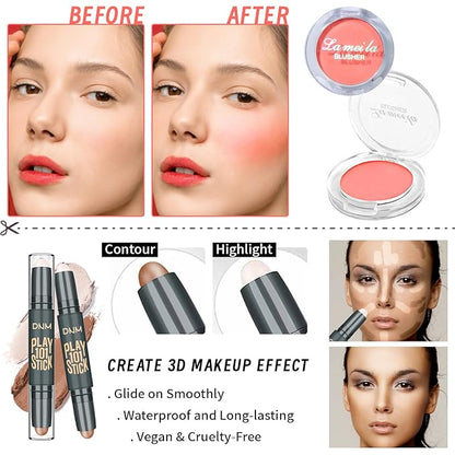 Makeup Set for Girls & Women, Full Face Kit, Travel Kit, Present Set, Eyeshadow, Foundation, Blusher, Eyeliner, Lip Gloss, Makeup Brushes & Sponge Bag