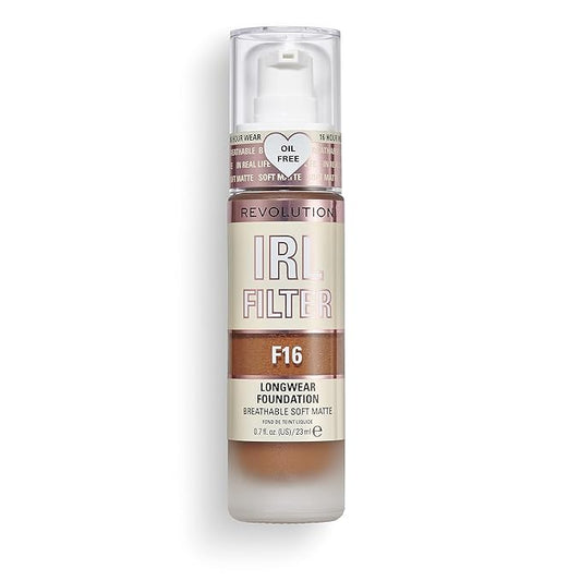 Revolution, IRL Filter Longwear Foundation, Soft & Breathable Formula, Medium to Full Coverage, Matte Finish, F16, 0.7 fl oz