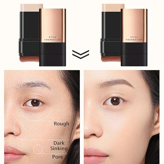2 In 1- Luxury Anti-Wrinkle Foundation Stick, Korea Flawless Eraser Foundation Stick With Brush, Contour Stick Foundation Face Stick, Makeup Eraser Korean Foundation Stick (Brilliant White * 2)