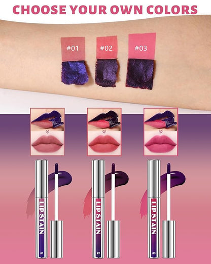3Pcs Peel Off Lip Stain Tattoo Set, Long Lasting Lip Liner Stain Peel Off Matte Lip Gloss Nude Lipstick, Waterproof Smudge Proof High Pigmented Color Peel Off Lip Stain Tint Women Lip Makeup Gift