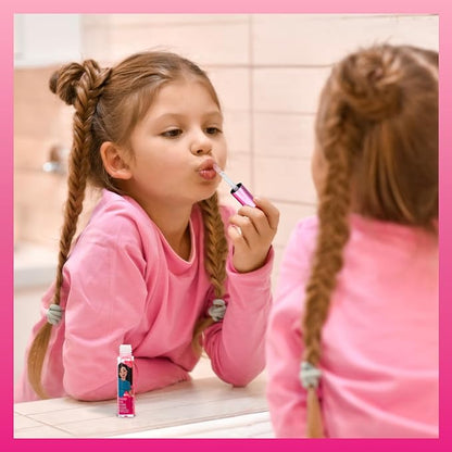 Barbie 7 Piece Plant Based Lip Gloss, Girls Party Favors, First Makeup Set for Girl, Perfect for Parties, Sleepovers, and Birthday Gifts, Ages 3+, by Townley Girl