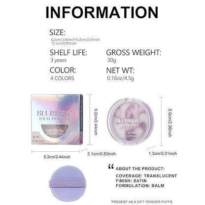 Blurring Balm Powder, Setting Translucent Foundation Primers, Oil Control Concealer Pressed Cream Waterproof Sweatproof Making Long Lasting Makeup Primer (#02 Sky, 0.16 oz)