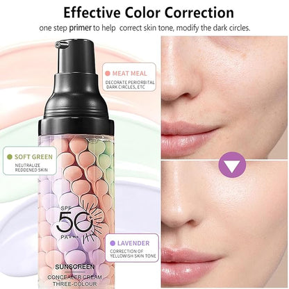 Primer for Face Before Makeup, SPF 50 Sunscreen Isolation Cream, One Step Color Correcting & Oil Control, Moisturizing, 3 In1 Color Corrector Primer Facial Serum, Radiance Skin