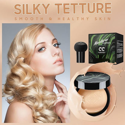 Air Cushion CC Cream Foundation - Mushroom Head BB Cream Face Makeup Moisturizing Concealer Brighten Long-Lasting, Even Skin Tone for All Skin Types (Buff Beige, 1 PCS)