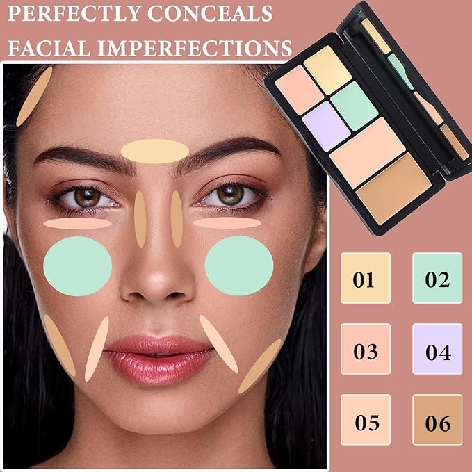 Color Correcting Concealer Palette - Long Lasting Makeup Cream Contour Palette for Dark Circles & Blemish (#01)