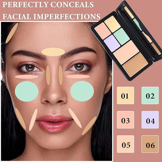 Color Correcting Concealer Palette - Long Lasting Makeup Cream Contour Palette for Dark Circles & Blemish (#01)