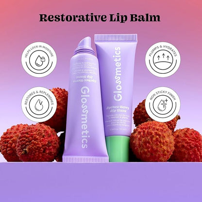 Glossmetics Lychee Berry Lip Glaze - Overnight Lip Mask for Dry Lips. Fruit Butter Lip Mask, Hydrating and Moisturizing Lip Balm for Soft, Smooth Lips. Clear, Pack of 2