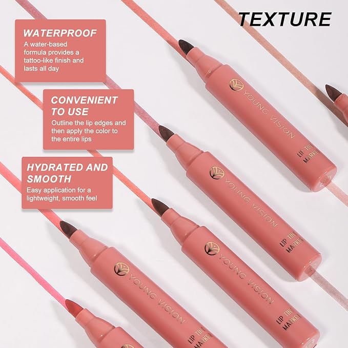 YOUNG VISION Lip Tint Marker, Lightweight Lip Stain, Liquid lipstick with Nude Matte Shades, Lip Liner and Stick 2-in-1, Long Wearing and Waterproof