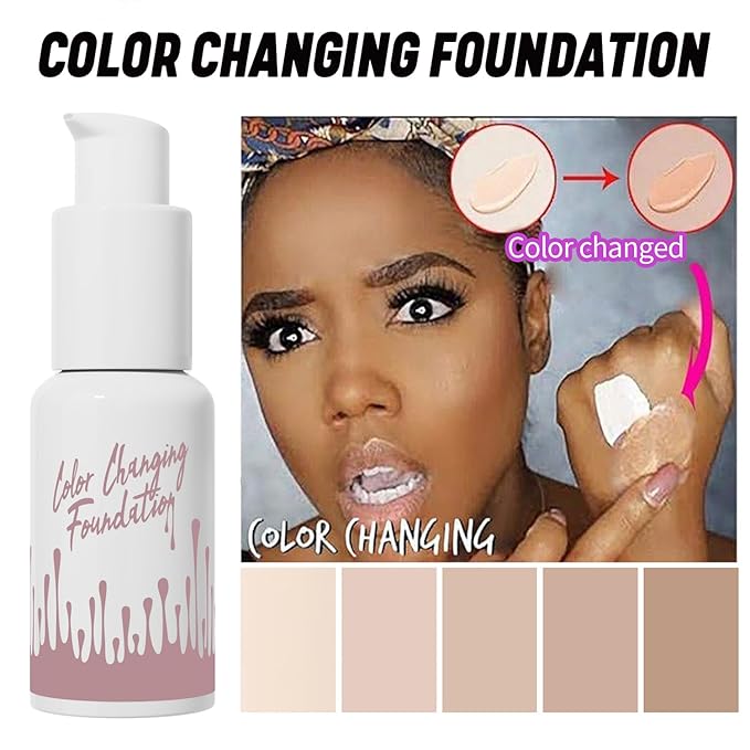 Color Changing Foundation, Base Nude Face Liquid Cover Concealer, Flawless Full Coverage Natural Color Face Primer Base Makeup, Waterproof And Sweatproof, Non-greasy, Non-marking, Long Lasting