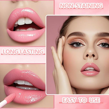 Eakroo 6 Colors Peach Lip Tint Stain Set, Korean Lip Gloss Mini Liquid Lipstick Set, Multi-Use Lip and Cheek Tint, Long Lasting, Waterproof, High Pigment, Vivid Color