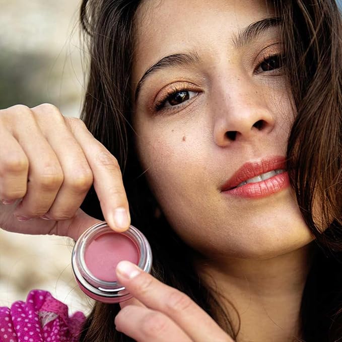 Lip and Cheek Balm - Cream Blush & Tinted Lip Balm - Infused with Hyaluronic Acid + Vitamin C - LightWeight Cream Makeup and Skincare - 99% Natural Ingredients - Vegan - Brown Red
