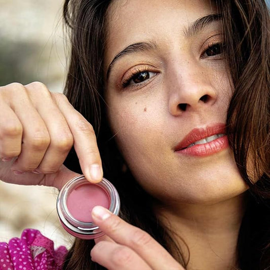 Lip and Cheek Balm - Cream Blush & Tinted Lip Balm - Infused with Hyaluronic Acid + Vitamin C - LightWeight Cream Makeup and Skincare - 99% Natural Ingredients - Vegan - Brown Red
