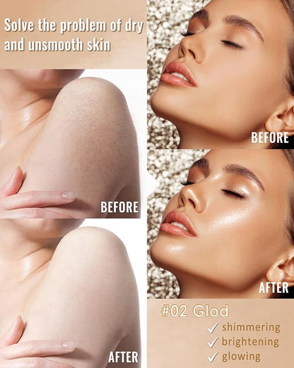Body Shimmer Glow Oil, Waterproof Long Lasting Face Brighten Gold Luminizer, Moisturizing Hydrating Body Liquid Illuminator Highlighter Women Makeup, Shiny Diamond Face Glitter for Festive Party#02