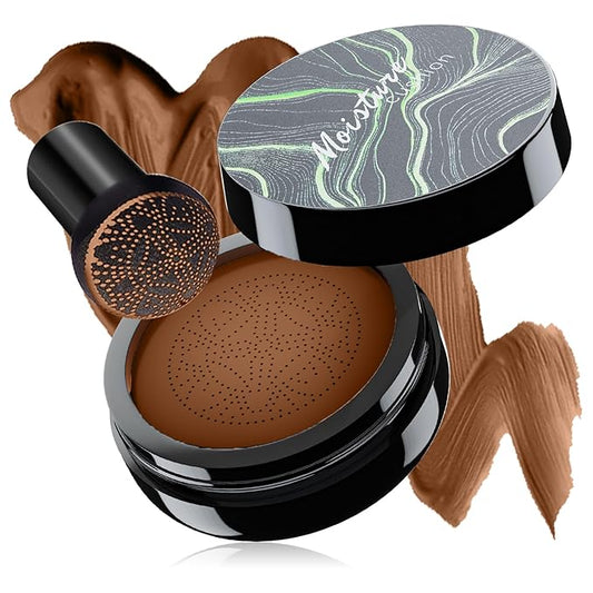 Mushroom Head Air Cushion CC Cream - Oil Control & Moisturizing Concealer Makeup Base, Brighten Long - Lasting Even Color Correcting Concealer Full Coverage for All Skin Types (Deep)