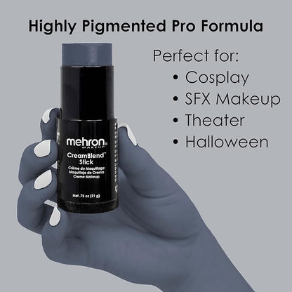 Mehron Makeup CreamBlend Stick | Face Paint, Body Paint, & Foundation Cream Makeup | Perfect for Halloween .75 oz (21 g) (Monster Grey)