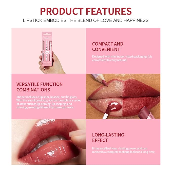 3PCS Lip Liner and Lipstick Combo Set - Matte Lip Liner Pencil, Velvet Matte Lipstick & Hydrating Collagen Lip Gloss - Long-Lasting, Smudge-Proof, High Pigment Nude Brown Lip Makeup Kit (Set 2, 3)