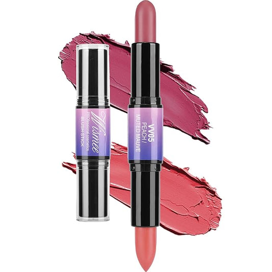 Dual-Ended Cream Blush,Cream Blush Makeup,Buildable Blush Stick for Cheeks Long Wearing,Easy Application,Lightweight Multi Stick,Plum & Peach