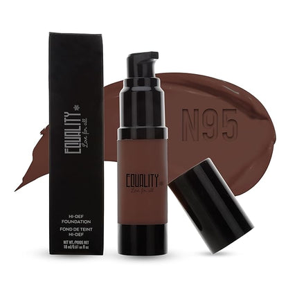 EQUALITY HI-DEF Foundation, Water resistant, Medium to Full coverage, Dewy finish non-matt, 12 hour wear Shine control, Cruelty Free, Paraben Free, 18ml/0.61 US Fl Oz - N95