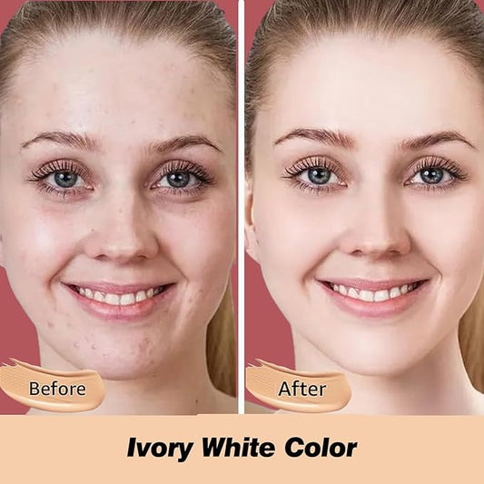 CC Cream Foundation Mushroom Head Air Cushion Face Makeup Moisturizing Concealer Waterproof Oil Control Long-Lasting Nude Makeup Even Skin Tone for All Skin Types(Ivory White)