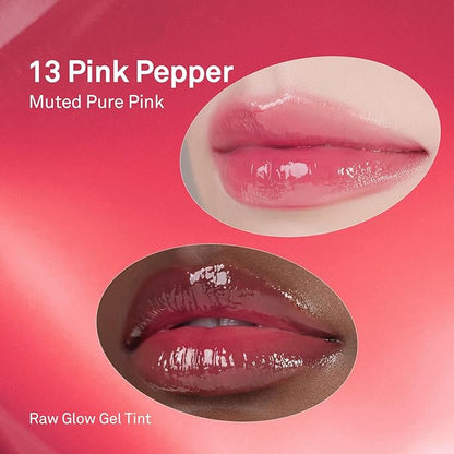 HINCE Raw Glow Gel Tint - Glossy Dewy Lip Tint, Non-Sticky & Long Wearing Lip Gloss for Natural Glass Glow, Moisturizing Liquid Lipstick, Vegan, 0.13 fl.oz. (PINK PEPPER, 13)