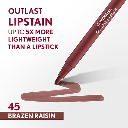 COVERGIRL Outlast Lipstain Bundle - 45 Brazen Raisin & 35 Canyon Colors, Vegan Formula