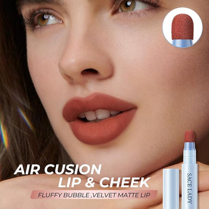 SACE LADY Matte Lipstick Set, Long Lasting Air Cushion Lip & Cheek Cream Non-Stick Cup, Ultra-Smooth Pigmented Non-drying Lip Color for Face Makeup Kit 3Pcs (V01+V02+V06, 3pcs)
