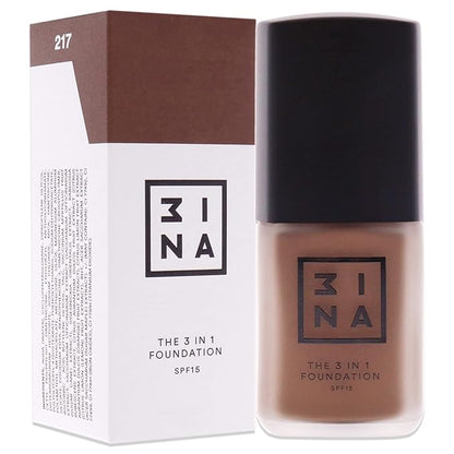 3INA The 3-In-1 Foundation 217 - Vegan Formula - Combination Of Primer, Concealer And Foundation - Medium Coverage - Natural Finish - Perfect For Covering Lines And Blemishes - Long Lasting - 1.01 Oz