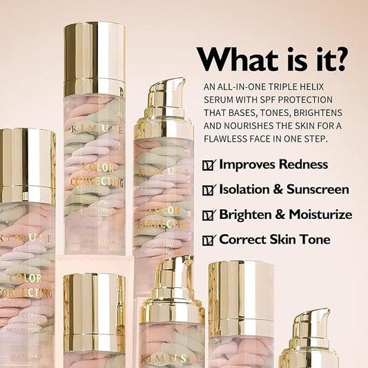 KIMUSE Color Correcting Facial Serum, One Step Color Corrector Tinted Moisturizer, Skin Tone Correcting and Brightening Makeup Primer, Hydrates, Balances & Nourishes Skin, Natural Finish