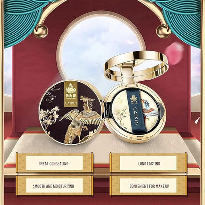 CATKIN 2Pcs Makeup Set Includes BB Cream Air Cushion Foundation C01 and C02 with Free Refill Moisturizing Natural Cover Concealer Long-lasting Makeup Oil Control Crossover Summer Palace