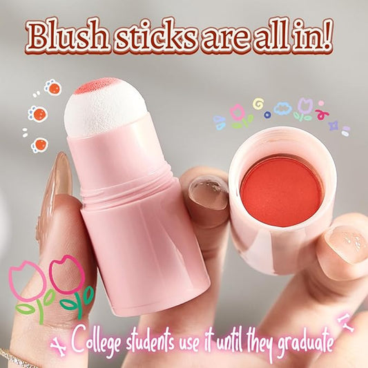 O'CHEAL Powder Blush Stick for Cheek and Eyes, Soft and Blendable Natural Flush, Long-Lasting Dewy Blusher Makeup, Buildable Glow for Face,Multi-Use Blush 01