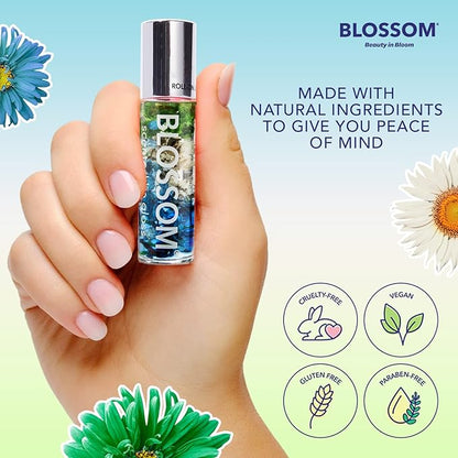 Blossom Roll on Lip Gloss, Scented Clear High Shine Moisturizing Lip Oil, Non Sticky, Infused with Real Flowers, Made in USA, 0.2oz, Mint