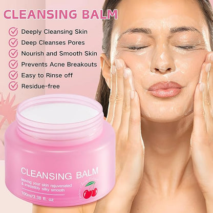 Makeup Cleansing Balm,Cherry Scented - Make up Remover Balm - Gentle Face Cleanser for Women - Deep Cleansing Facial Cleanser - Moisturizing Makeup Melting Bal m for All Skin