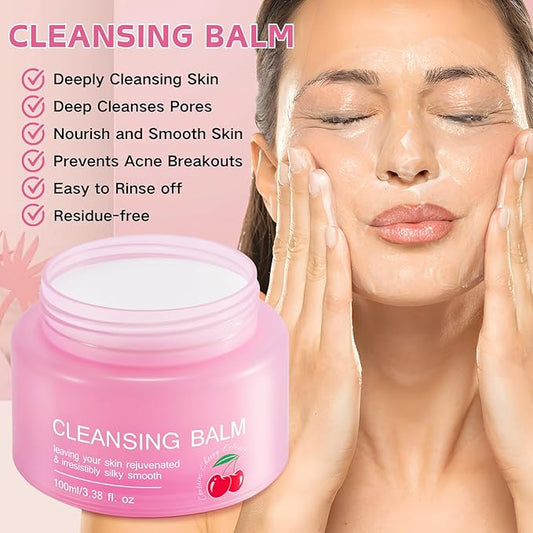 Makeup Cleansing Balm,Cherry Scented - Make up Remover Balm - Gentle Face Cleanser for Women - Deep Cleansing Facial Cleanser - Moisturizing Makeup Melting Bal m for All Skin